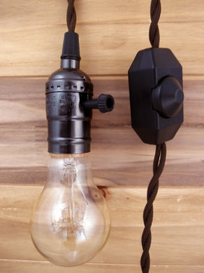 BULK PACK (10) Single Pearl Black Socket Pendant Light Lamp Cord Kits w/ Dimmer Switch (11FT, Brown Cloth) - PaperLanternStore.com - Paper Lanterns, Decor, Party Lights &amp; More