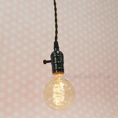 Single Black Pearl Socket Vintage-Style Pendant Light Cord w/ Dimmer Switch Switch, 11 FT Twisted Brown Cloth Cord - Electrical Swag Light Kit - PaperLanternStore.com - Paper Lanterns, Decor, Party Lights &amp; More