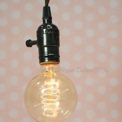 Single Black Pearl Socket Vintage-Style Pendant Light Cord w/ Dimmer Switch Switch, 11 FT Twisted Brown Cloth Cord - Electrical Swag Light Kit - PaperLanternStore.com - Paper Lanterns, Decor, Party Lights &amp; More