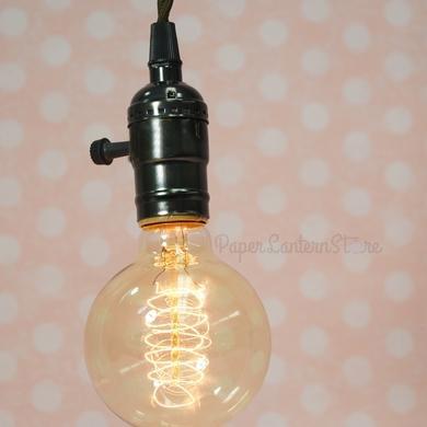 Single Black Pearl Socket Vintage-Style Pendant Light Cord w/ Dimmer Switch Switch, 11 FT Twisted Brown Cloth Cord - Electrical Swag Light Kit - PaperLanternStore.com - Paper Lanterns, Decor, Party Lights &amp; More
