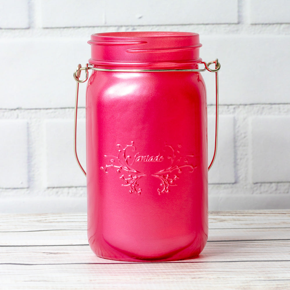 (3-Pack) Fantado Wide Mouth Frosted Fuchsia / Hot Pink Mason Jar w/ Handle, 32oz - PaperLanternStore.com - Paper Lanterns, Decor, Party Lights &amp; More