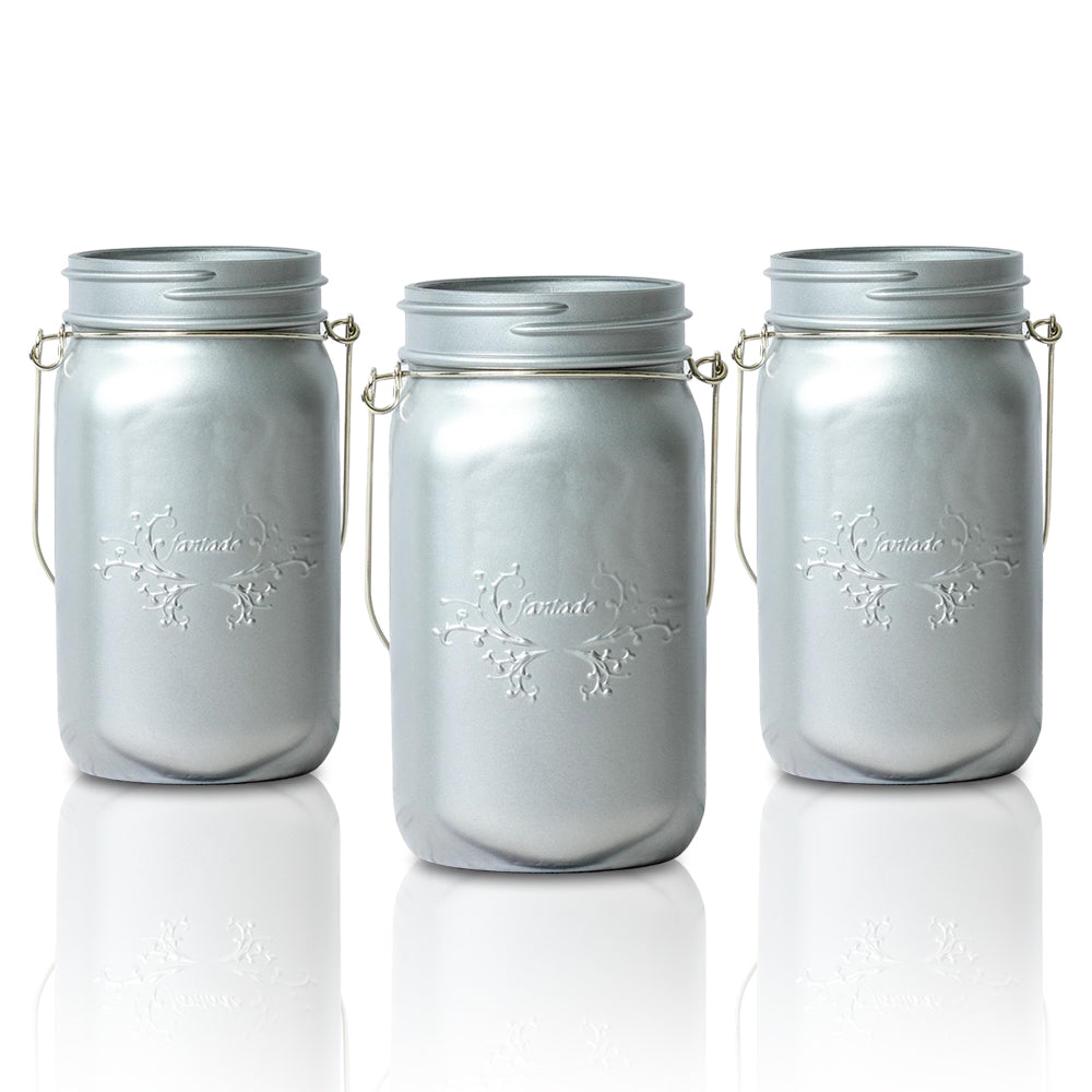 (3-Pack) Fantado Wide Mouth Matte Silver Mason Jar w/ Handle, 32oz - PaperLanternStore.com - Paper Lanterns, Decor, Party Lights &amp; More