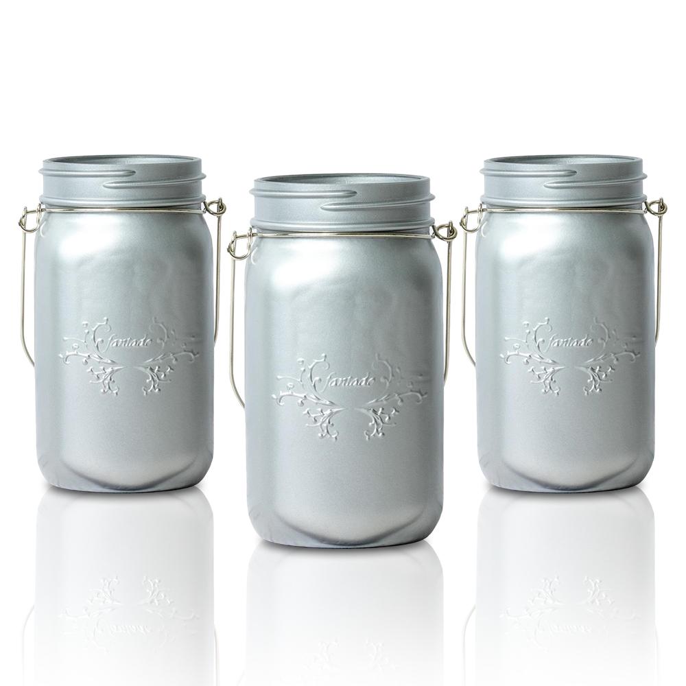 SINGLE Fantado Wide Mouth Matte Silver Mason Jar w/ Handle, 32oz - PaperLanternStore.com - Paper Lanterns, Decor, Party Lights &amp; More