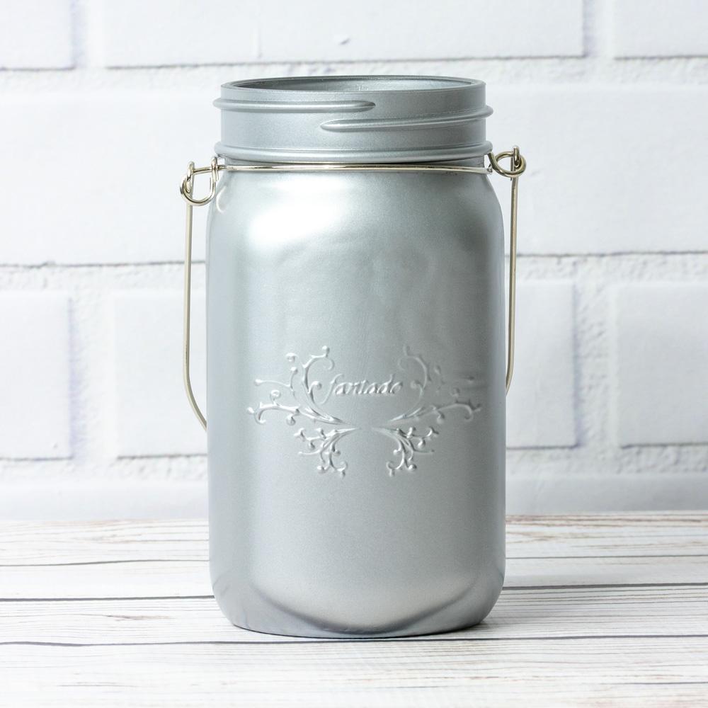 SINGLE Fantado Wide Mouth Matte Silver Mason Jar w/ Handle, 32oz - PaperLanternStore.com - Paper Lanterns, Decor, Party Lights &amp; More