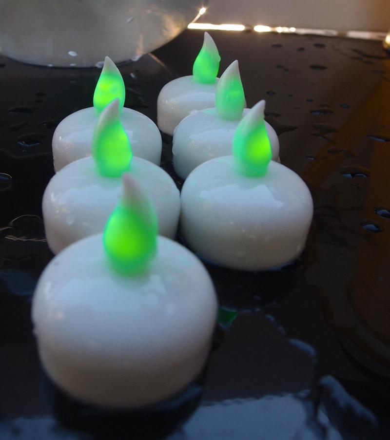 Floating Waterproof Flameless LED Tea Light Candle - Green (6 PACK) - PaperLanternStore.com - Paper Lanterns, Decor, Party Lights &amp; More