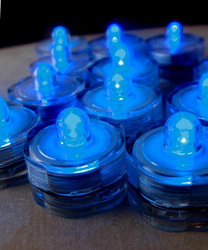 Blue LED Submersible Waterproof Flower Floral Tea Lights (Twist On/Off) (12 Pack) - PaperLanternStore.com - Paper Lanterns, Decor, Party Lights &amp; More