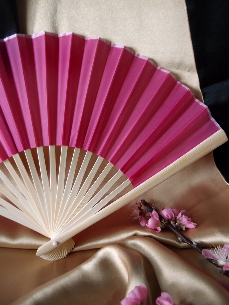 9&quot; Fuchsia / Hot Pink Silk Hand Fans for Weddings (10 Pack) - PaperLanternStore.com - Paper Lanterns, Decor, Party Lights &amp; More