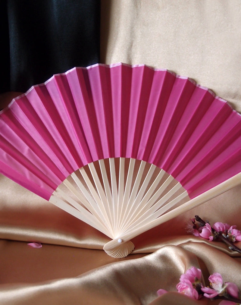 9&quot; Fuchsia / Hot Pink Silk Hand Fans for Weddings (10 Pack) - PaperLanternStore.com - Paper Lanterns, Decor, Party Lights &amp; More
