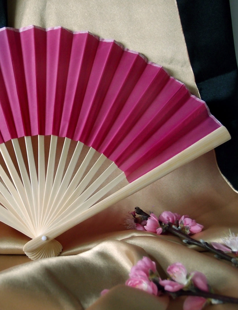 9&quot; Fuchsia / Hot Pink Silk Hand Fans for Weddings (10 Pack) - PaperLanternStore.com - Paper Lanterns, Decor, Party Lights &amp; More