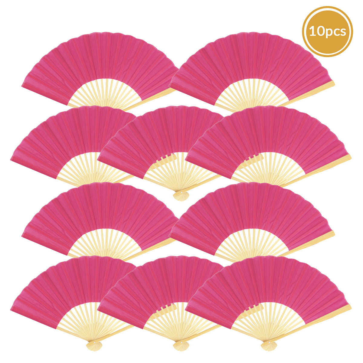 9" Fuchsia / Hot Pink Silk Hand Fans for Weddings (10 Pack)