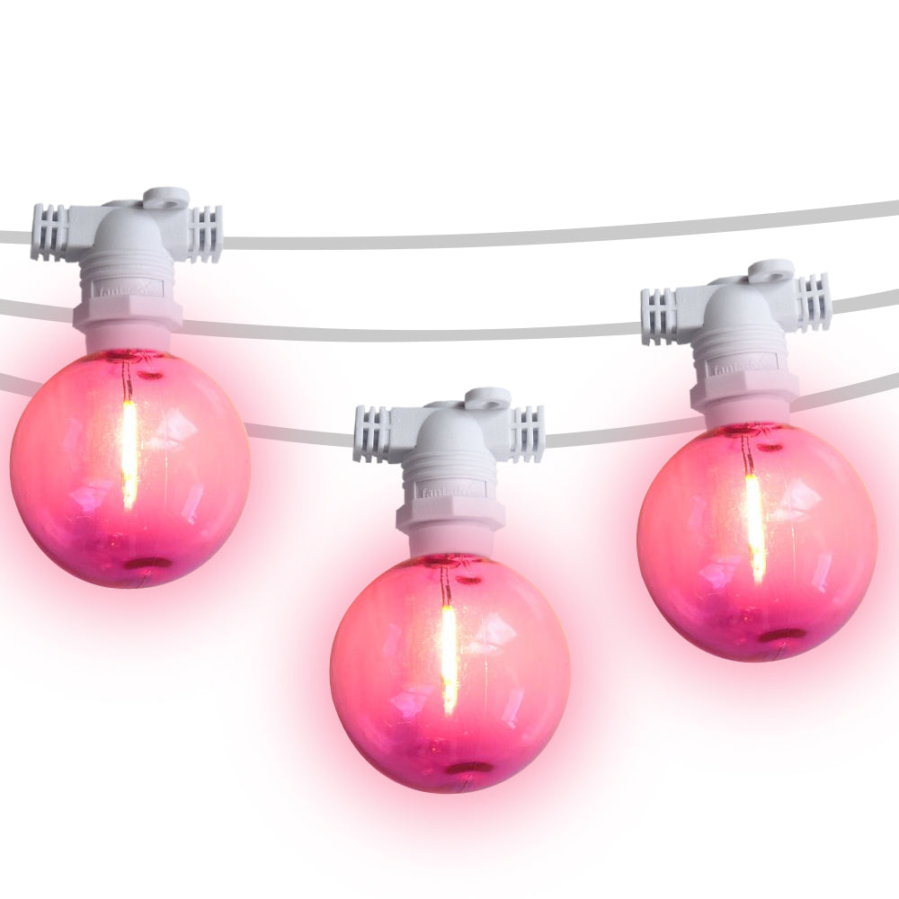 25 Socket Multi-Color Outdoor Commercial String Light Set, 29 FT White Cord w/ 1-Watt Shatterproof LED Bulbs, Weatherproof