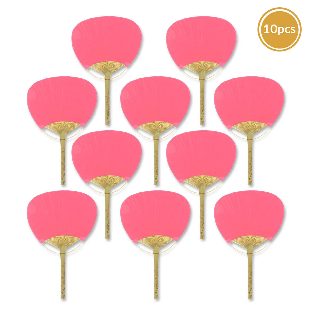 9&quot; Fuchsia / Hot Pink Paddle Paper Hand Fans for Weddings (10 Pack) - PaperLanternStore.com - Paper Lanterns, Decor, Party Lights &amp; More
