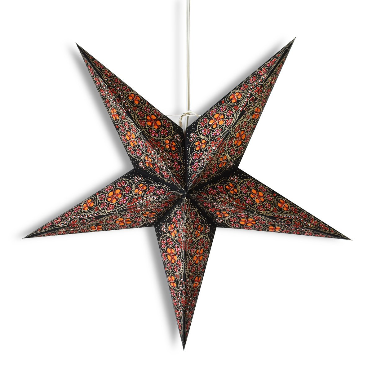 3-PACK + Cord | 24&quot; Red Garden Paper Star Lantern and Lamp Cord Hanging Decoration - PaperLanternStore.com - Paper Lanterns, Decor, Party Lights &amp; More