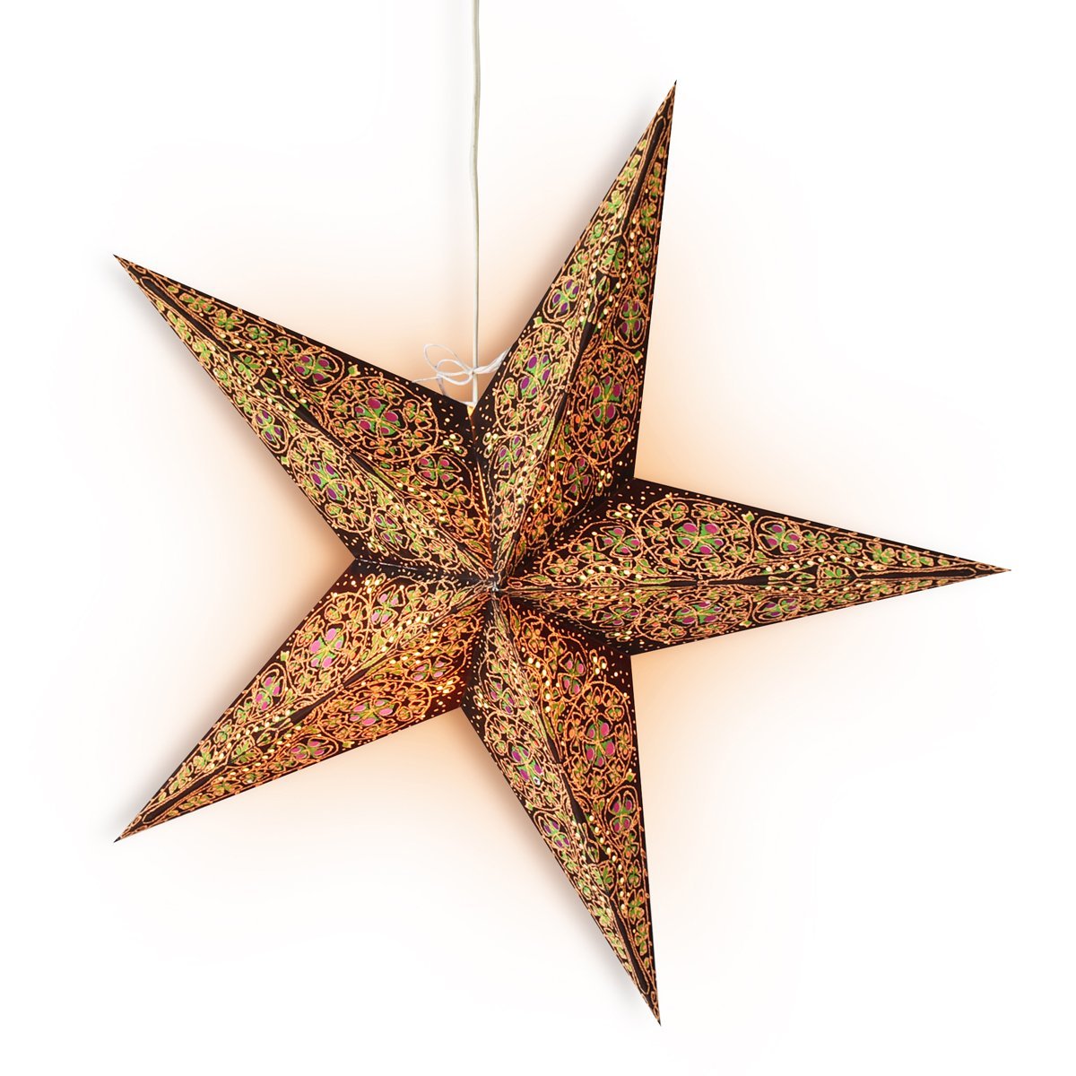 3-PACK + Cord | 24&quot; Brown / Gold Garden Paper Star Lantern and Lamp Cord Hanging Decoration - PaperLanternStore.com - Paper Lanterns, Decor, Party Lights &amp; More