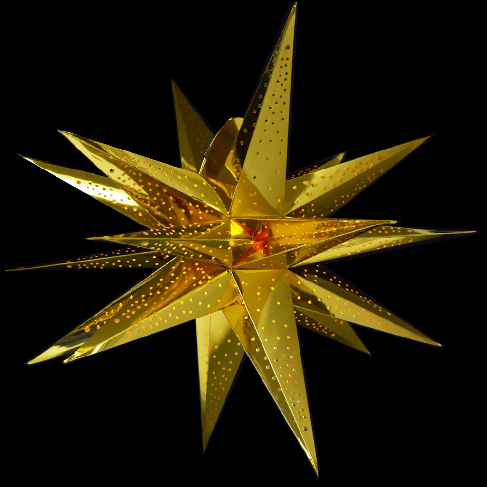 24&quot; Moravian Glossy Gold Multi-Point Paper Star Lantern Lamp, Hanging - PaperLanternStore.com - Paper Lanterns, Decor, Party Lights &amp; More