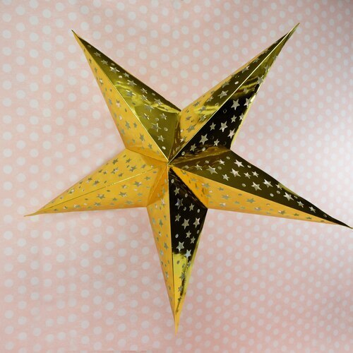 3-PACK + Cord | Gold Starry Night 26&quot; Illuminated Paper Star Lanterns and Lamp Cord Hanging Decorations - PaperLanternStore.com - Paper Lanterns, Decor, Party Lights &amp; More