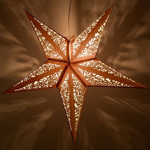 3-PACK + Cord | Gold Christmas Holiday Glitter 24&quot; Illuminated Paper Star Lanterns and Lamp Cord Hanging Decorations - PaperLanternStore.com - Paper Lanterns, Decor, Party Lights &amp; More