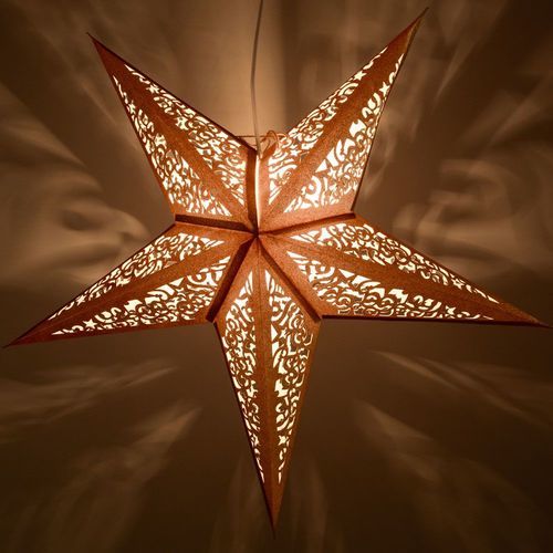 3-PACK + Cord | Gold Christmas Holiday Glitter 24" Illuminated Paper Star Lanterns and Lamp Cord Hanging Decorations - PaperLanternStore.com - Paper Lanterns, Decor, Party Lights & More