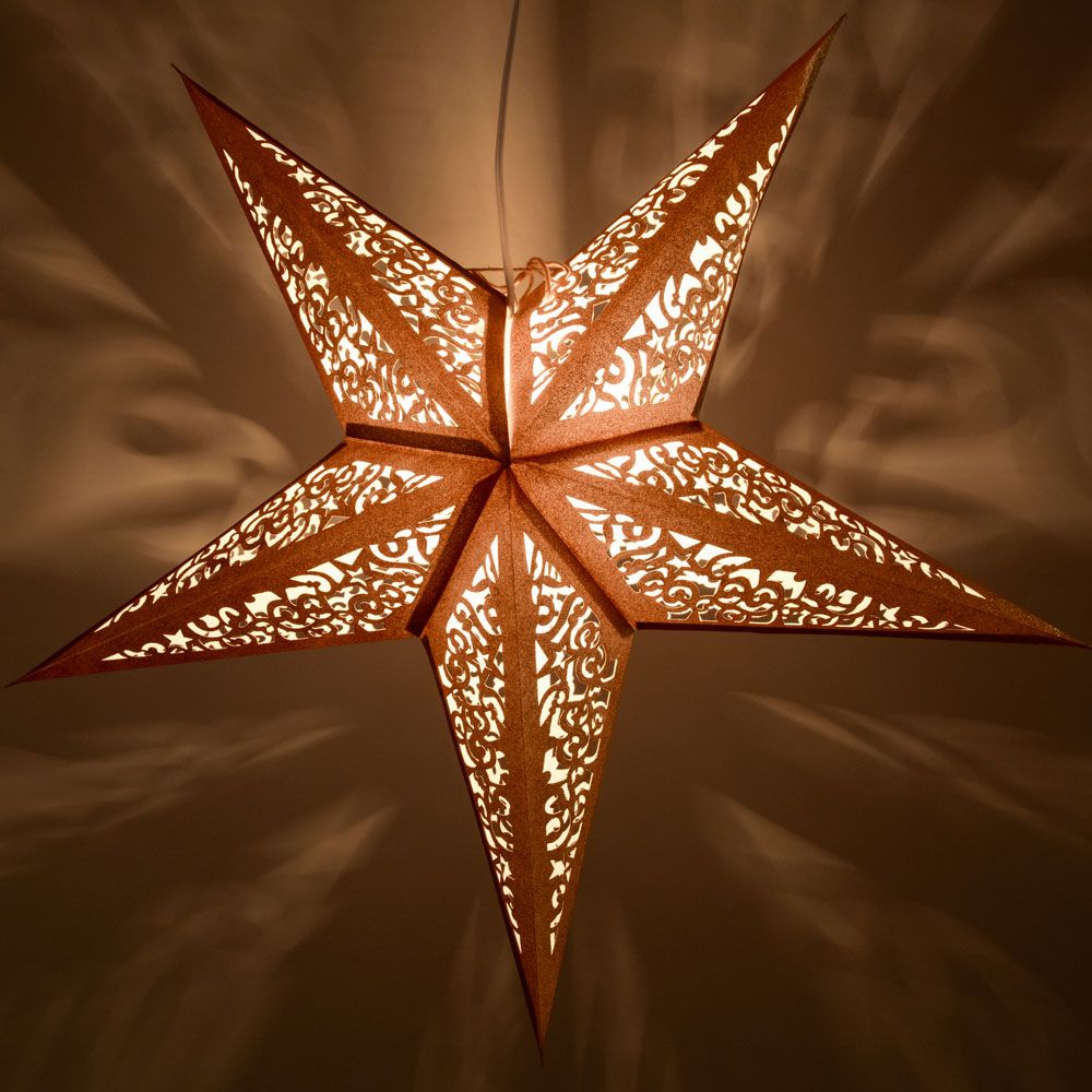 24" Gold Glitter Christmas Holiday Paper Star Lantern, Hanging Decoration - PaperLanternStore.com - Paper Lanterns, Decor, Party Lights & More