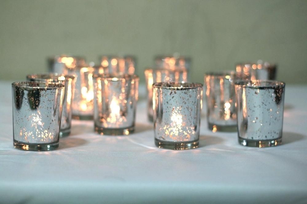 Vintage Mercury Glass Candle Holders (2.5-Inch, Lila Design, Liquid Motif, Gold) - For Use with Tea Lights - For Parties, Weddings and Homes - PaperLanternStore.com - Paper Lanterns, Decor, Party Lights &amp; More