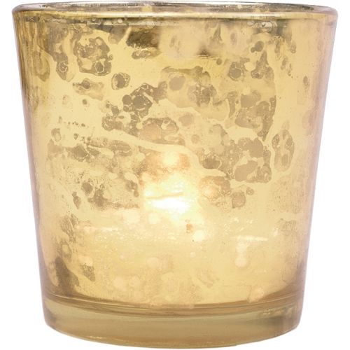 Vintage Mercury Glass Candle Holders (2.5-Inch, Lila Design, Liquid Motif, Gold) - For Use with Tea Lights - For Parties, Weddings and Homes - PaperLanternStore.com - Paper Lanterns, Decor, Party Lights &amp; More