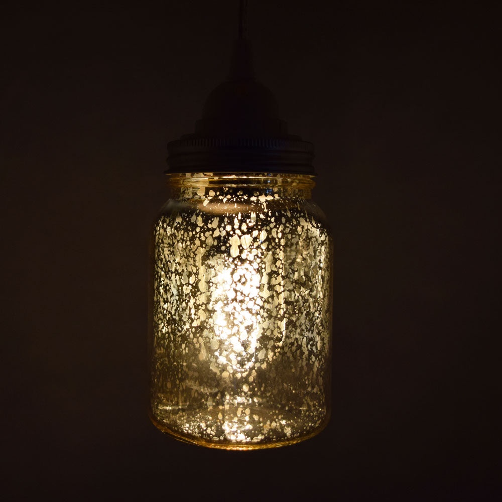 Gold Mercury Glass Mason Jar Pendant Light Kit, Regular Mouth, Clear Cord, 15FT - PaperLanternStore.com - Paper Lanterns, Decor, Party Lights &amp; More