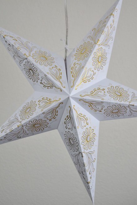 3-PACK + Cord | White Daisy 24&quot; Illuminated Paper Star Lanterns and Lamp Cord Hanging Decorations - PaperLanternStore.com - Paper Lanterns, Decor, Party Lights &amp; More