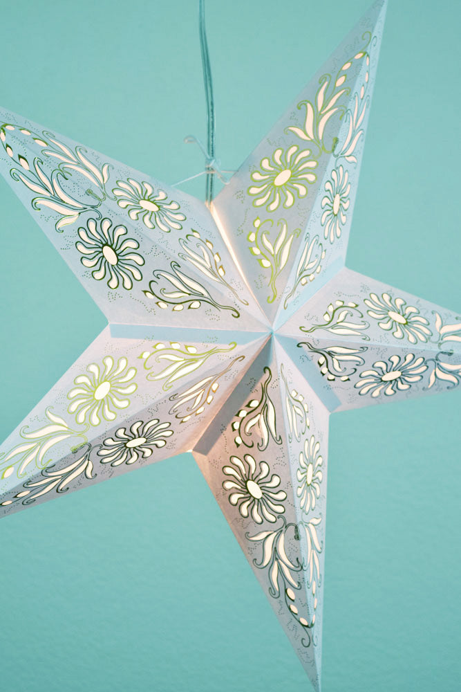 24&quot; Golden Daisy White Paper Star Lantern, Hanging - PaperLanternStore.com - Paper Lanterns, Decor, Party Lights &amp; More