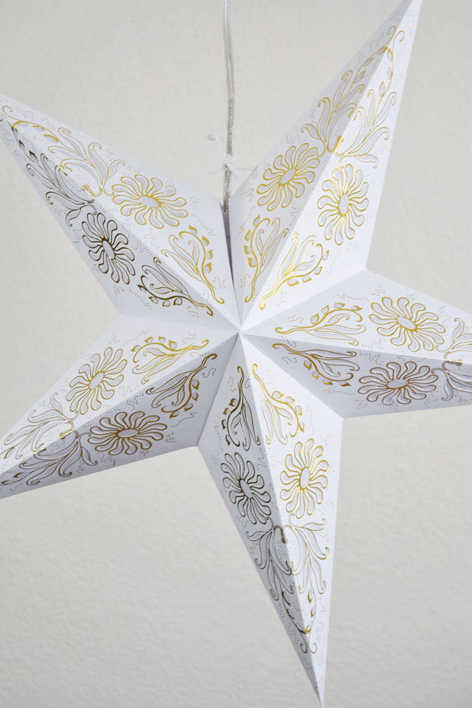 24&quot; Golden Daisy White Paper Star Lantern, Hanging - PaperLanternStore.com - Paper Lanterns, Decor, Party Lights &amp; More