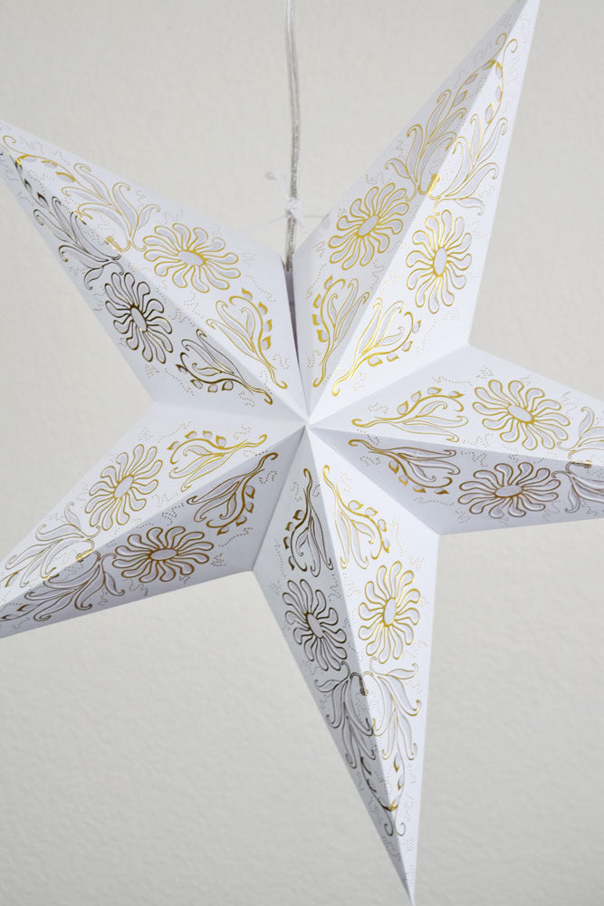 24" Golden Daisy White Paper Star Lantern, Hanging - PaperLanternStore.com - Paper Lanterns, Decor, Party Lights & More