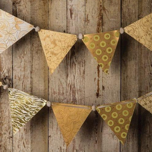 Gold Paper Large Triangle Pennant Banner (9.5 Foot Long) - PaperLanternStore.com - Paper Lanterns, Decor, Party Lights &amp; More