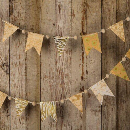 Gold Paper Small Pennant and Flag Banner (9.5 Feet Long) - PaperLanternStore.com - Paper Lanterns, Decor, Party Lights & More