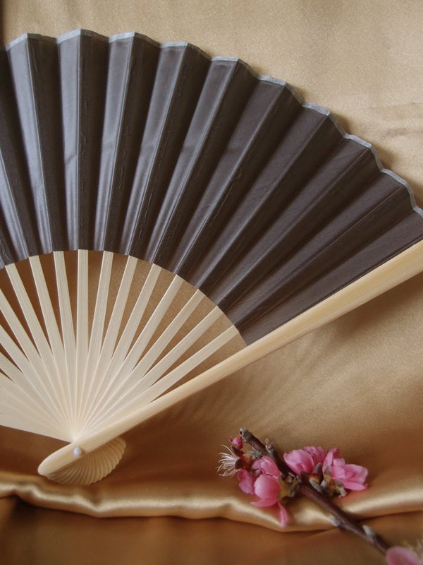 9&quot; Gray / Grey Silk Hand Fans for Weddings (10 Pack)