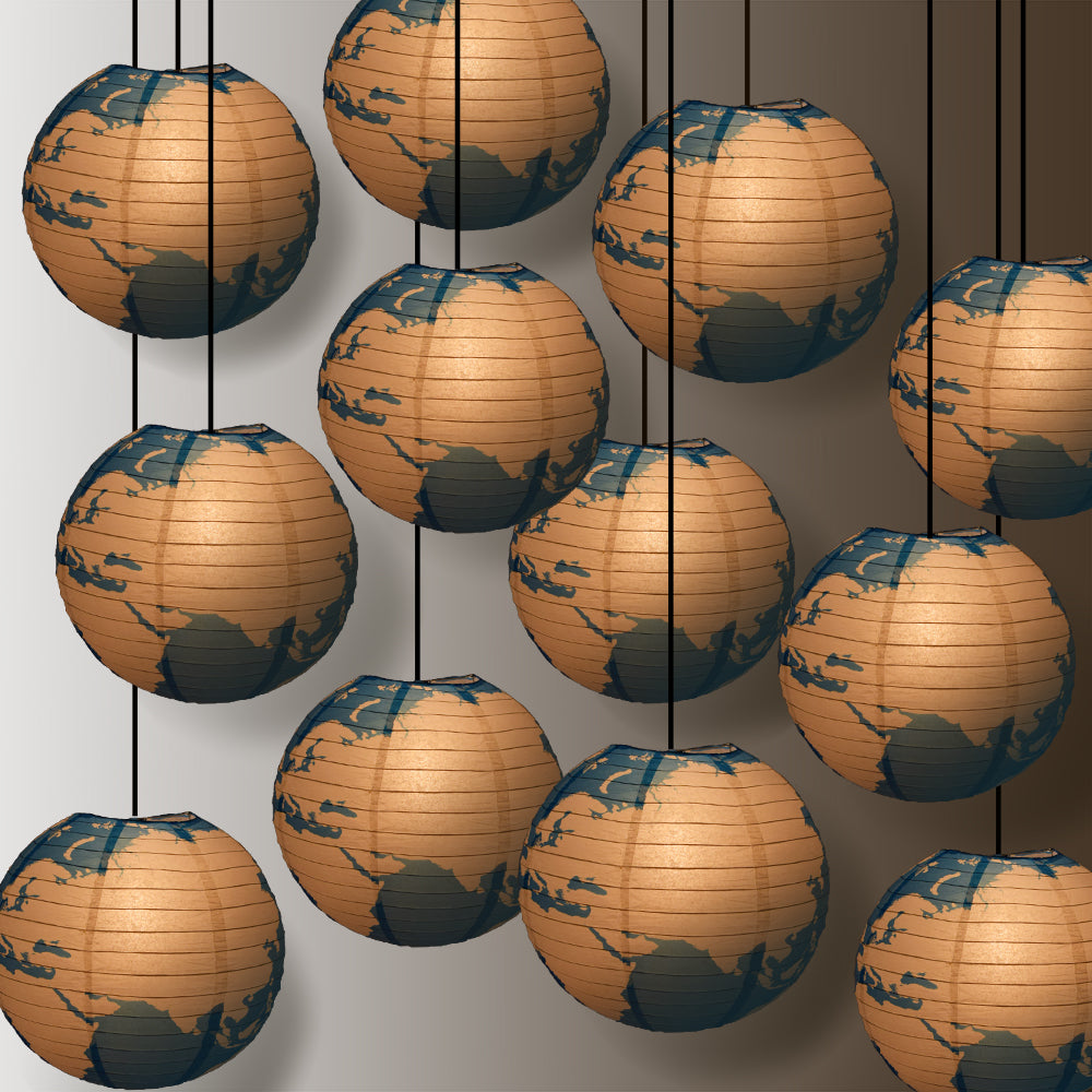 12 PACK | 14" Greater Detailed World Earth Globe Paper Lantern - PaperLanternStore.com - Paper Lanterns, Decor, Party Lights & More