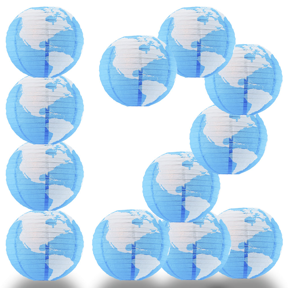 12 PACK | 14&quot; Greater Detailed World Earth Globe Paper Lantern - PaperLanternStore.com - Paper Lanterns, Decor, Party Lights &amp; More