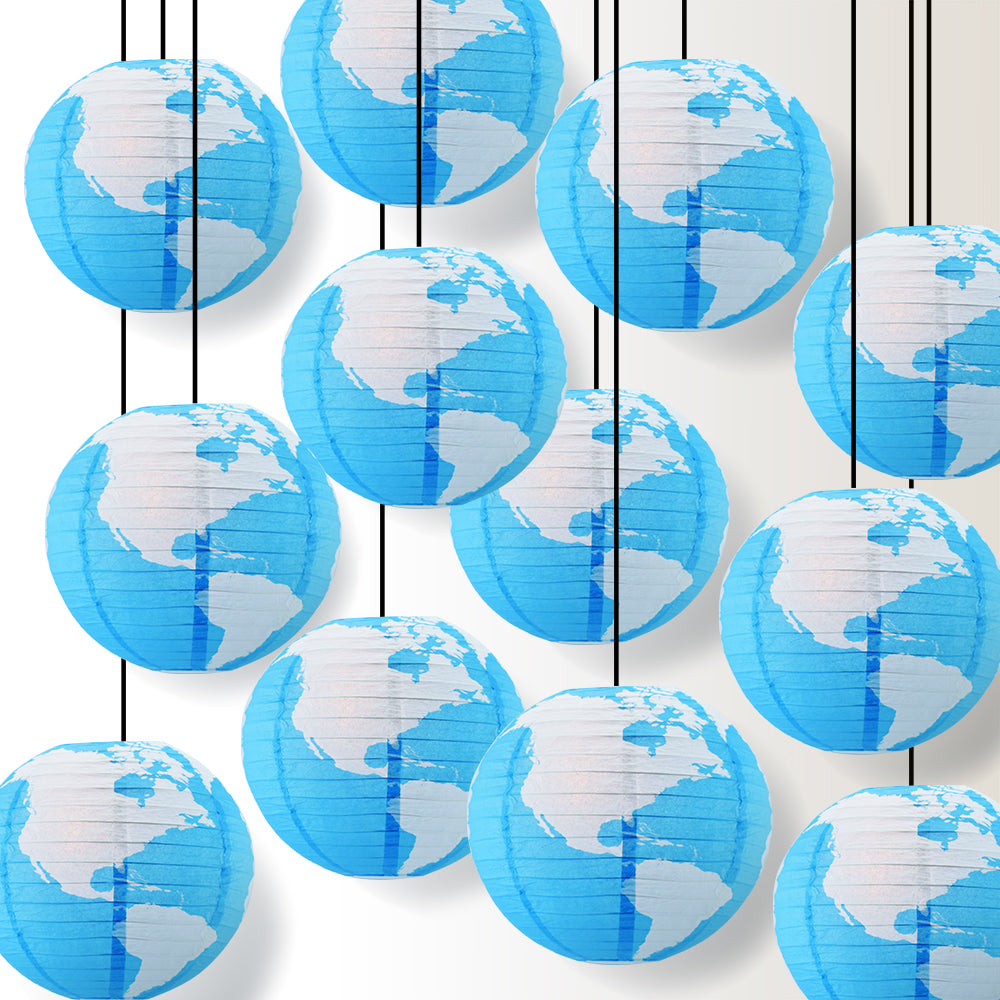 12 PACK | 14" Greater Detailed World Earth Globe Paper Lantern - PaperLanternStore.com - Paper Lanterns, Decor, Party Lights & More