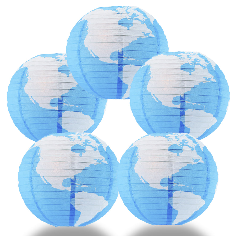 5 PACK | 14" Greater Detailed World Earth Globe Paper Lantern - PaperLanternStore.com - Paper Lanterns, Decor, Party Lights & More