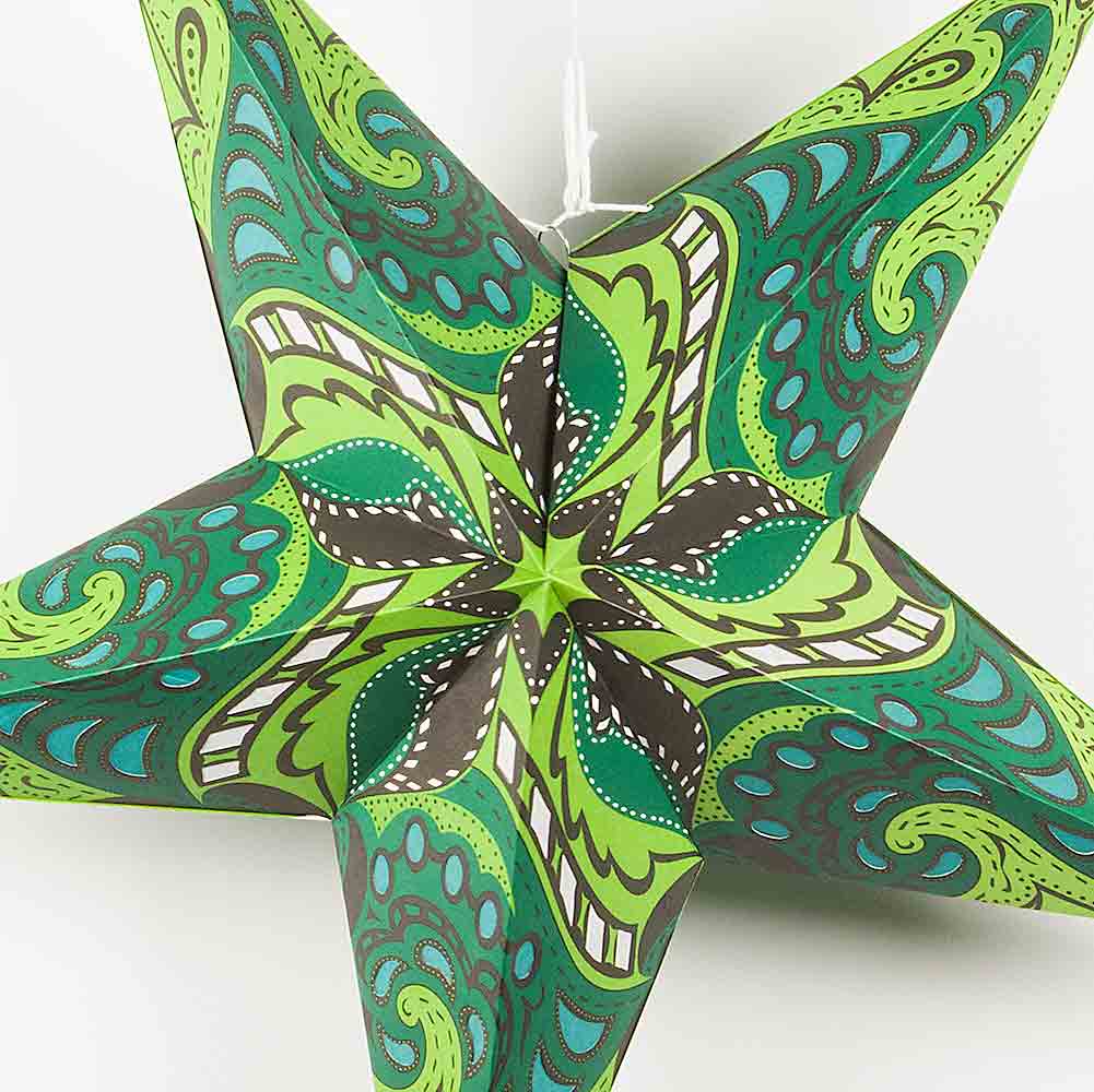24" Green Paisley Paper Star Lantern, Chinese Hanging Wedding & Party Decoration - PaperLanternStore.com - Paper Lanterns, Decor, Party Lights & More