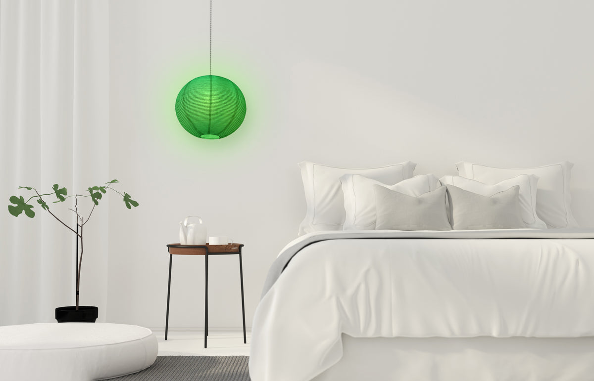Fine Line Premium Paper Lantern Pendant Light Cord Kit with Green LED Bulb