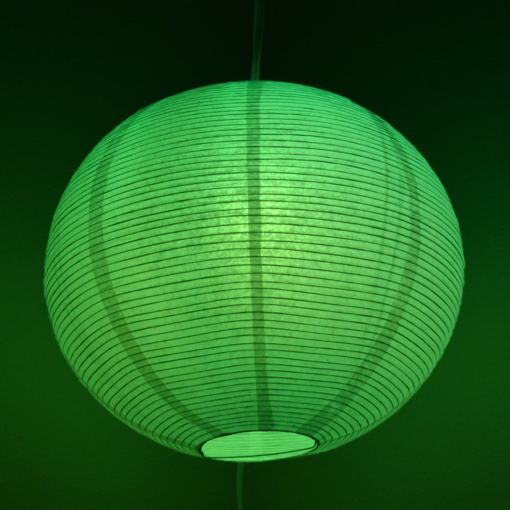 LANTERN + CORD + COLOR BULB | White Fine Line Premium Paper Lantern, Extra Sturdy with Pendant Cord Combo Kit, Switch, E12, Green Bulb