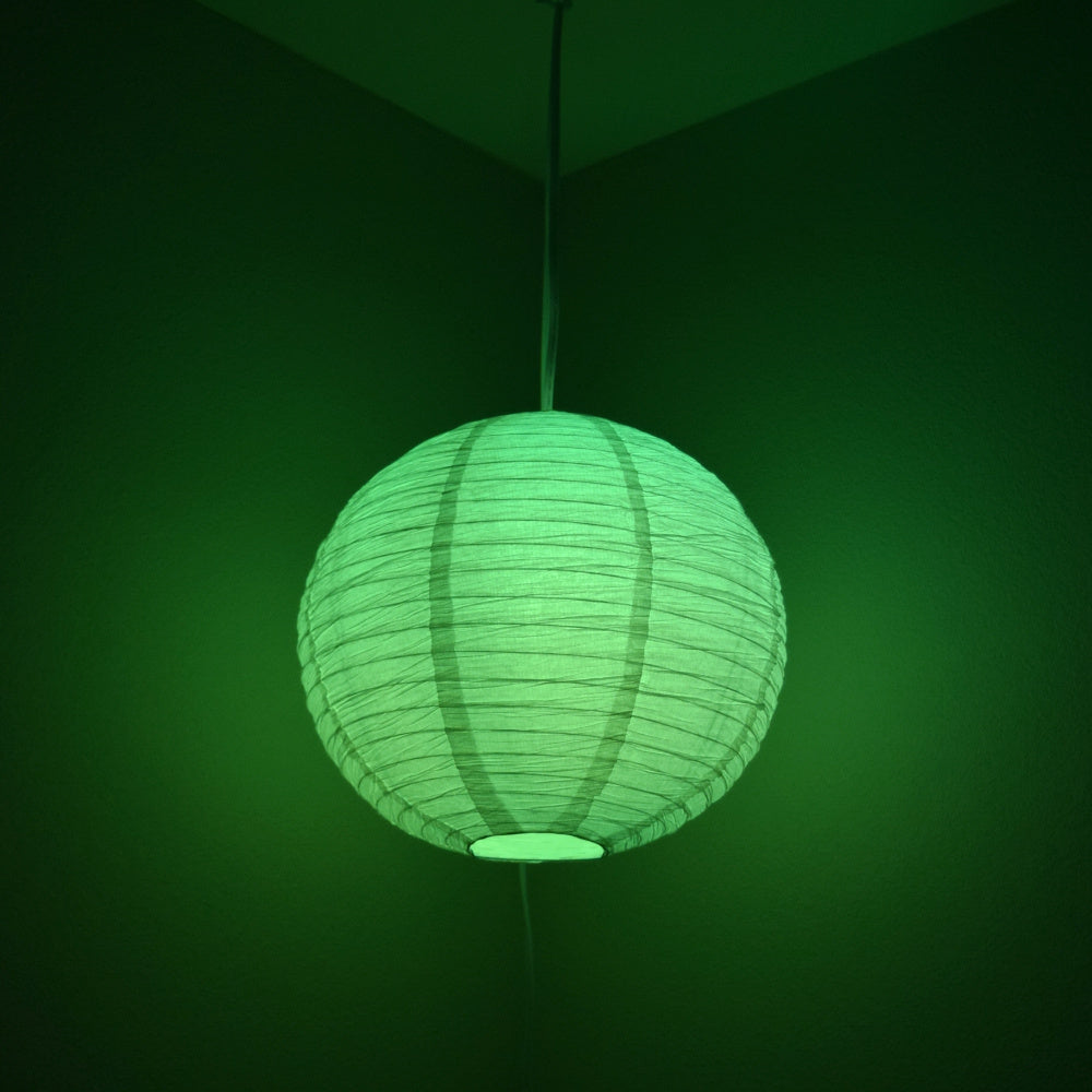 Crepe Premium Paper Lantern Pendant Light Cord Kit with S14 Green LED Bulb