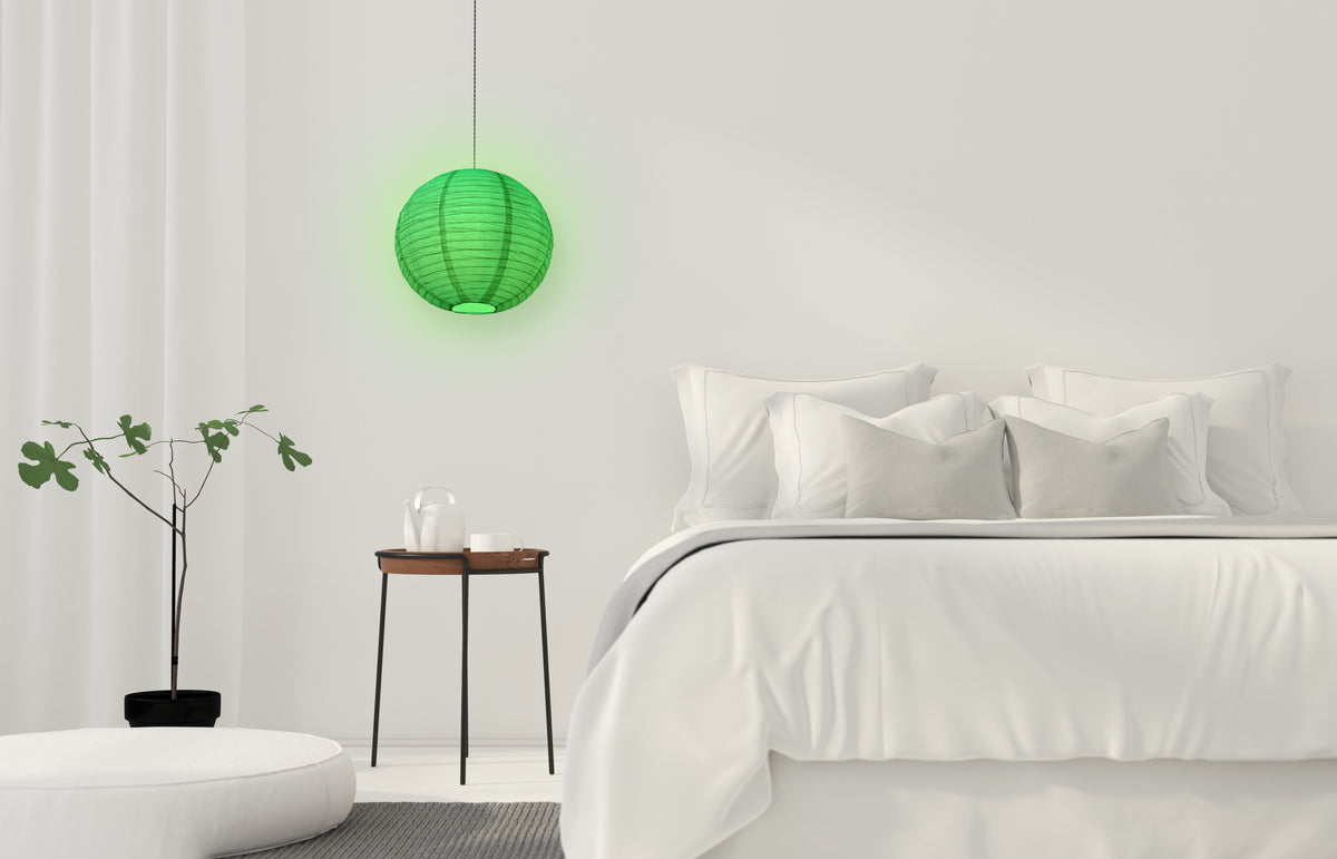 Crepe Premium Paper Lantern Pendant Light Cord Kit with S14 Green LED Bulb