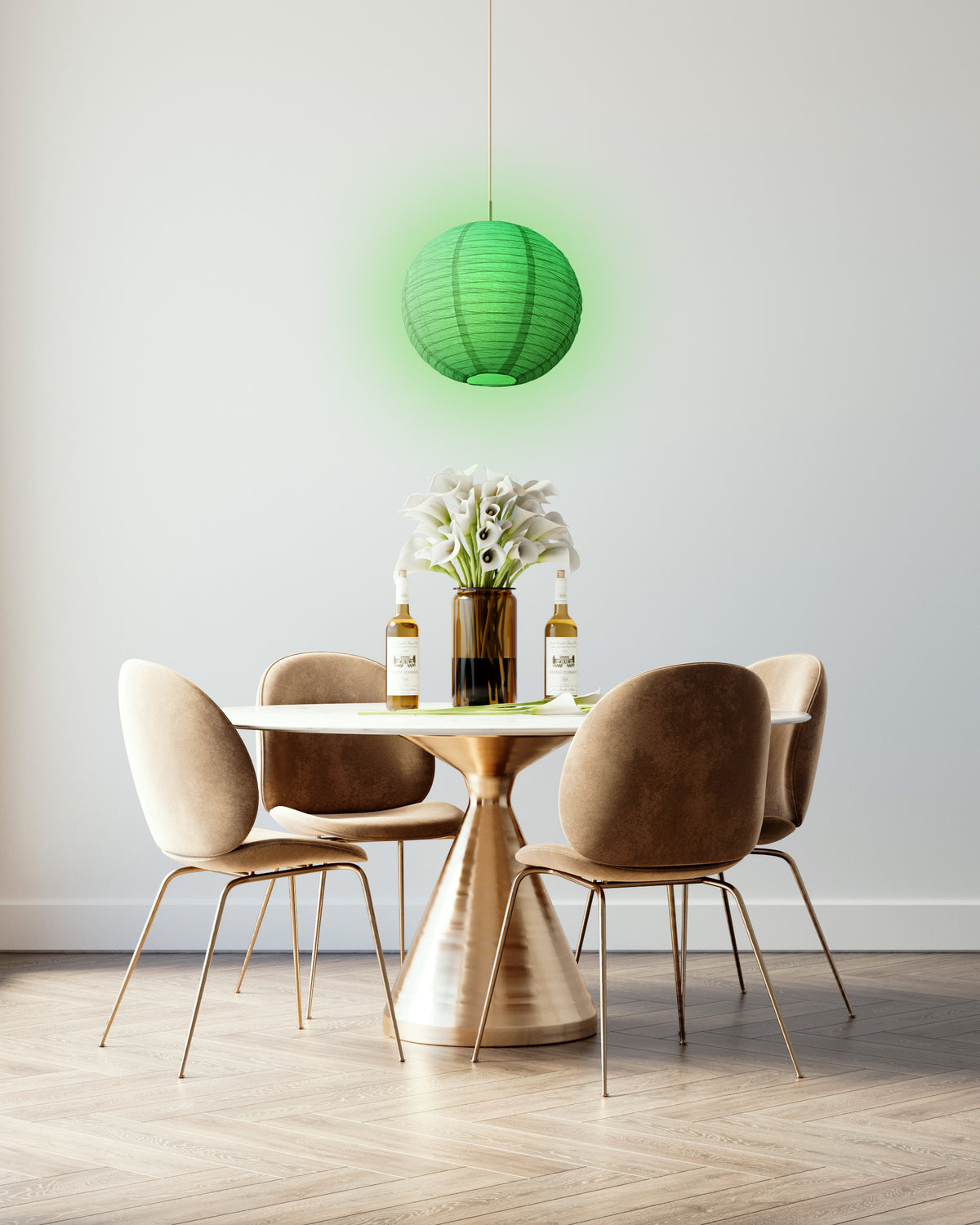 Crepe Premium Paper Lantern Pendant Light Cord Kit with G50 Green LED Bulb