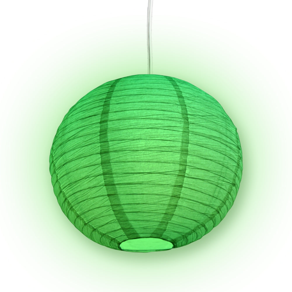 Crepe Premium Paper Lantern Pendant Light Cord Kit with S14 Green LED Bulb