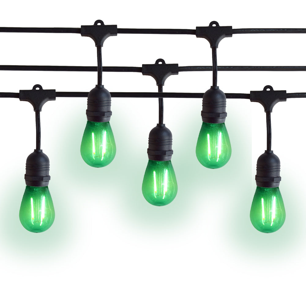 10 Suspended Multi-Color Outdoor Commercial String Light Set, 21 FT Black Cord w/ 2-Watt Shatterproof LED Bulbs, Weatherproof SJTW