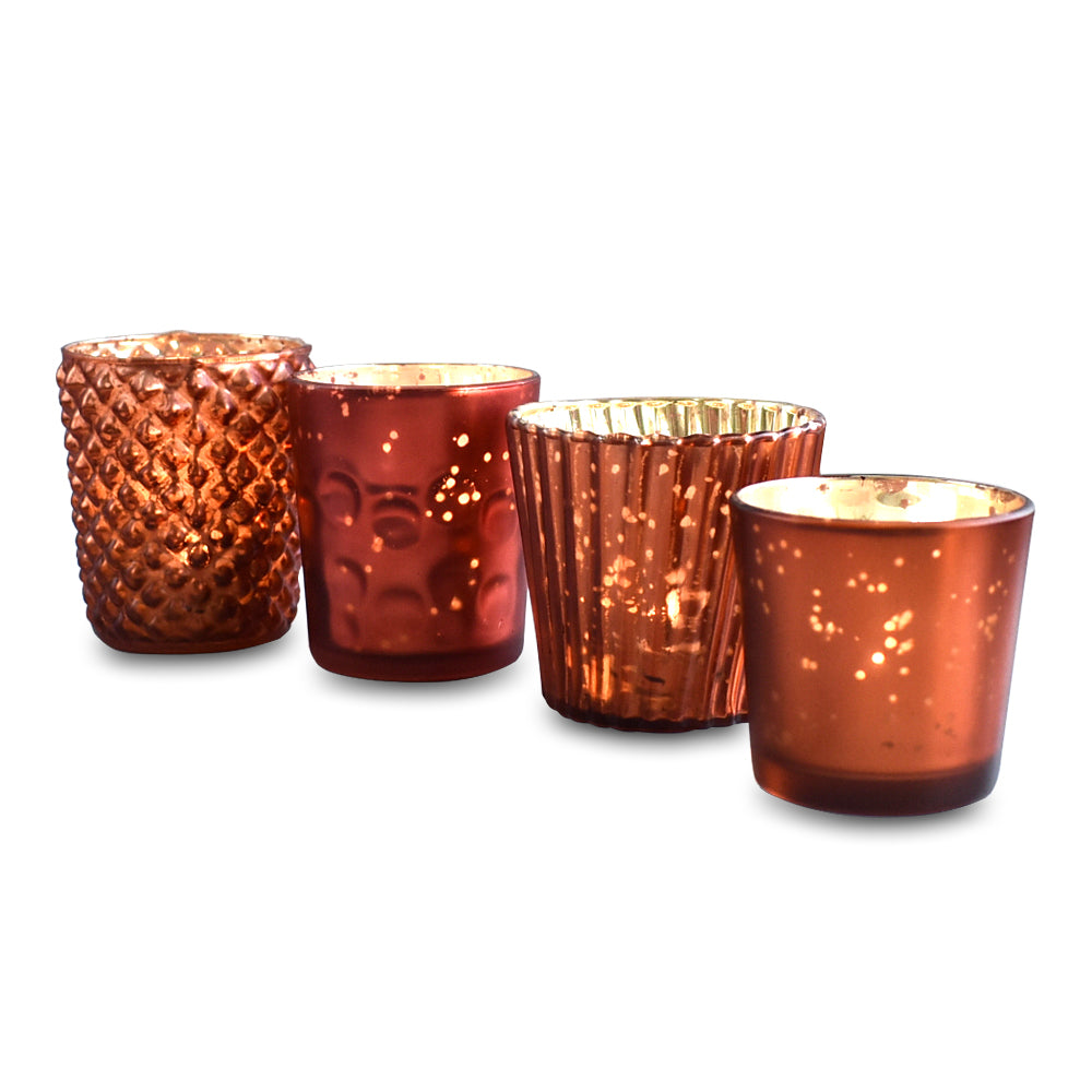 Best of Show Mercury Glass Tealight Votive Candle Holders (Rustic Copper Red, Set of 4, Assorted Styles) - for Weddings, Events, Parties, Home Decor - PaperLanternStore.com - Paper Lanterns, Decor, Party Lights &amp; More