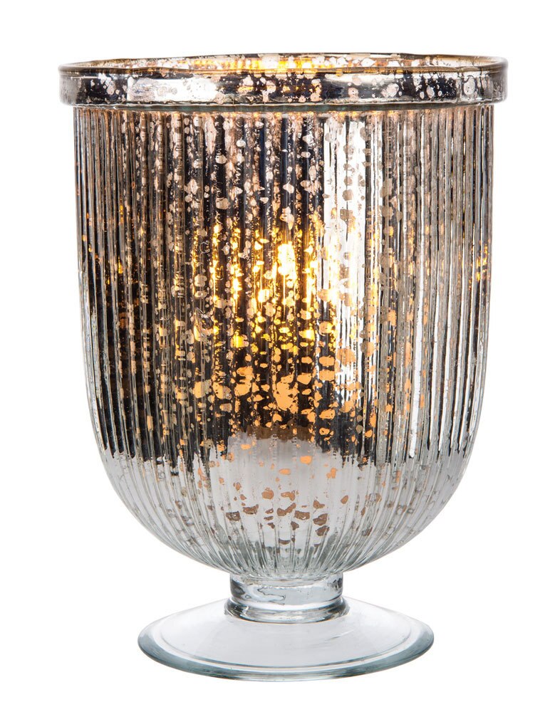 9" Large Fluted Silver Lynne Hurricane Candle Holder and Vase - PaperLanternStore.com - Paper Lanterns, Decor, Party Lights & More