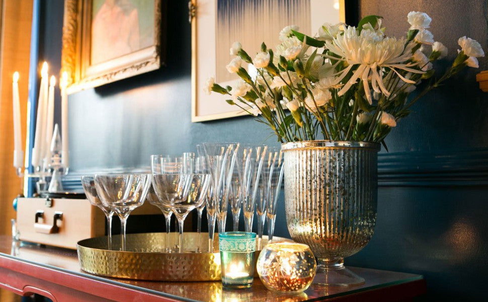 9" Large Fluted Silver Lynne Hurricane Candle Holder and Vase - PaperLanternStore.com - Paper Lanterns, Decor, Party Lights & More