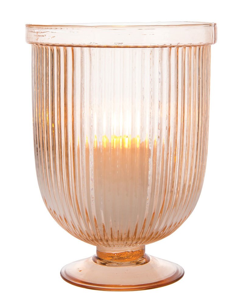 9" Large Fluted Vintage Pink Lynne Hurricane Candle Holder and Vase - PaperLanternStore.com - Paper Lanterns, Decor, Party Lights & More