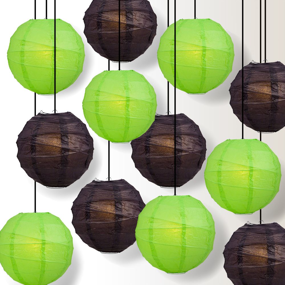 Halloween 12-Piece Black / Green Paper Lantern Party Pack Set, Assorted Hanging Decoration - PaperLanternStore.com - Paper Lanterns, Decor, Party Lights &amp; More